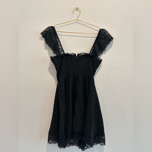 Fashion Nova Black Lace Trim satin silk mini Dress - Picture 6 of 6